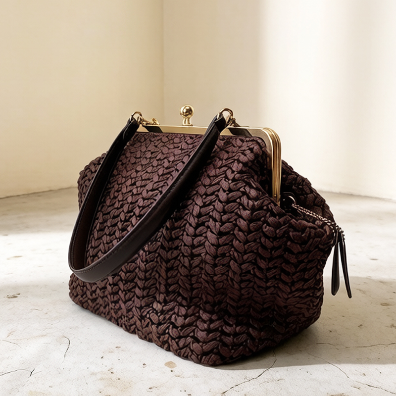 Luxury Bags Supplier - El yapımı Kisslock Çerçeveli Omuz Rafya